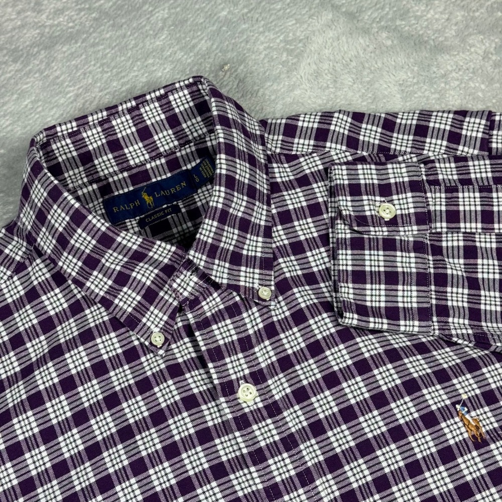 Ralph Lauren L Button Down Shirt Mens Purple Plaid Classic Fit Long Sleeve